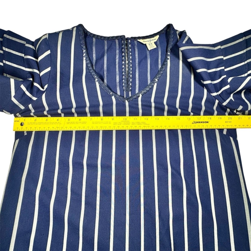 Tommy Bahama Dress M Medium Blue White Vista Stripe V Neck Flutter Sleeve Casual - Picture 11 of 16